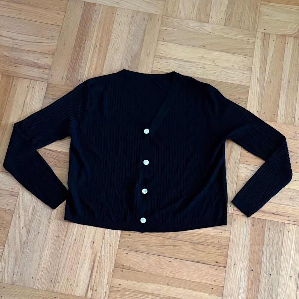 Black Cardigan with White Buttons